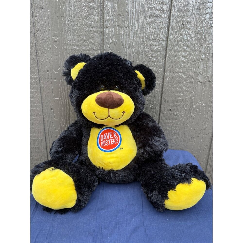 Dave & Busters Black & Yellow Plush Teddy Bear 19" Soft Stuffed Animal Toy Logo